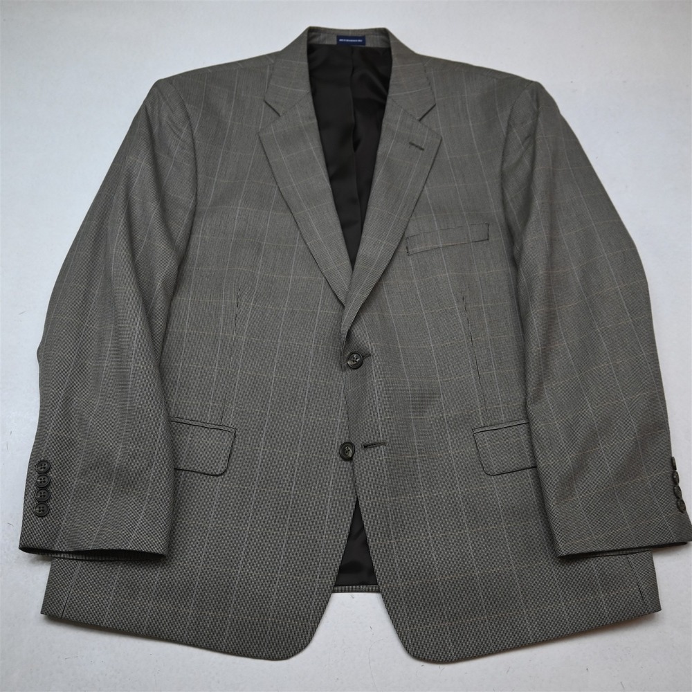 Stafford 46S Brown Nailshead Windowpane Mens Blazer Suit Jacket Sport Coat